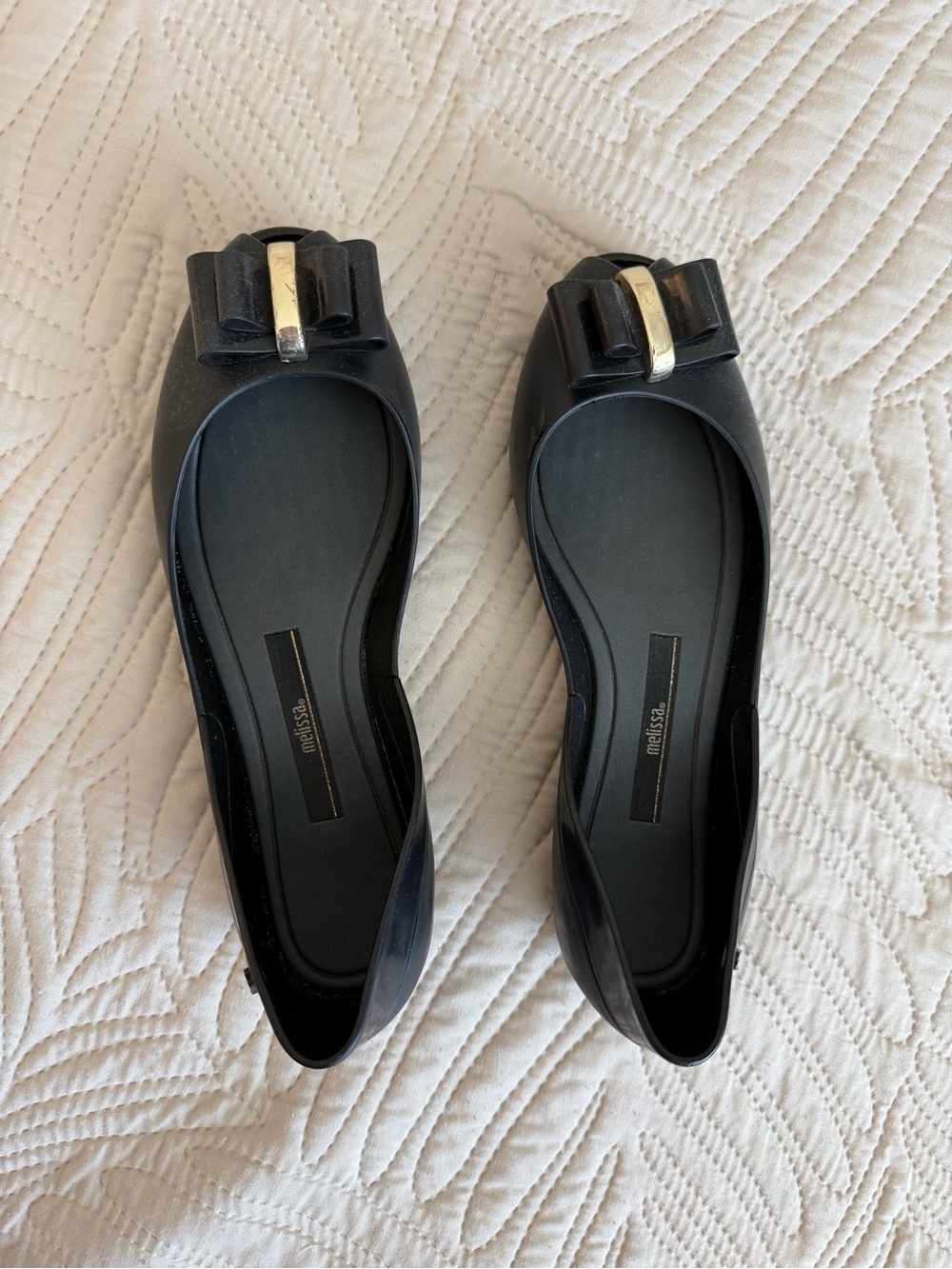 Melissa Black Bow Flats with Gold Accent